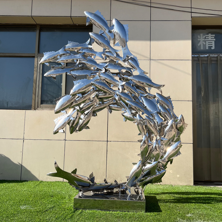 水景不銹鋼魚群雕塑(圖2)